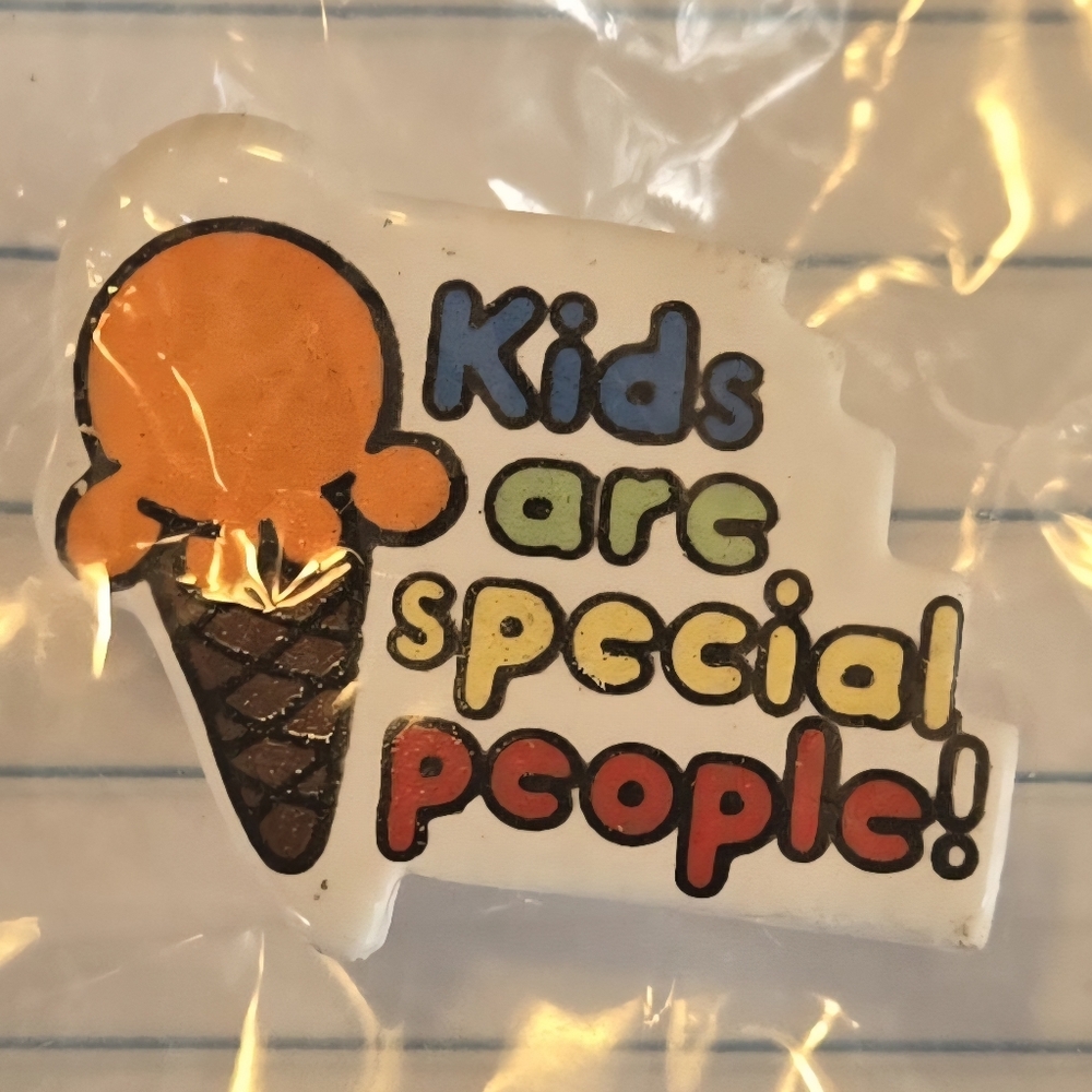 Vintage 80s Kids Are Special People Ice Cream Cone Lapel Pin Brooch Teacher